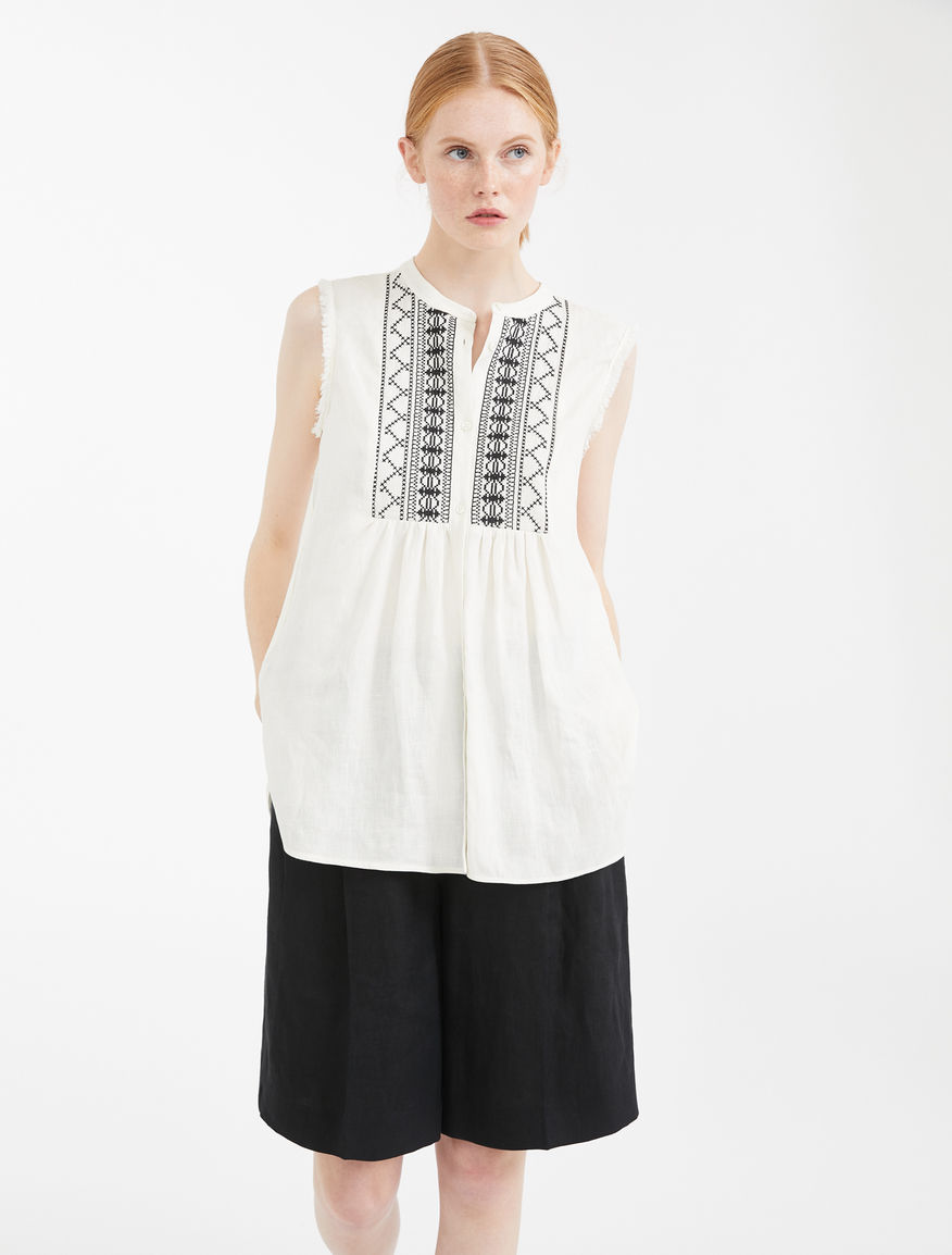 Embroidered linen and jersey top Weekend Maxmara Embroidered linen and jersey top Weekend Maxmara