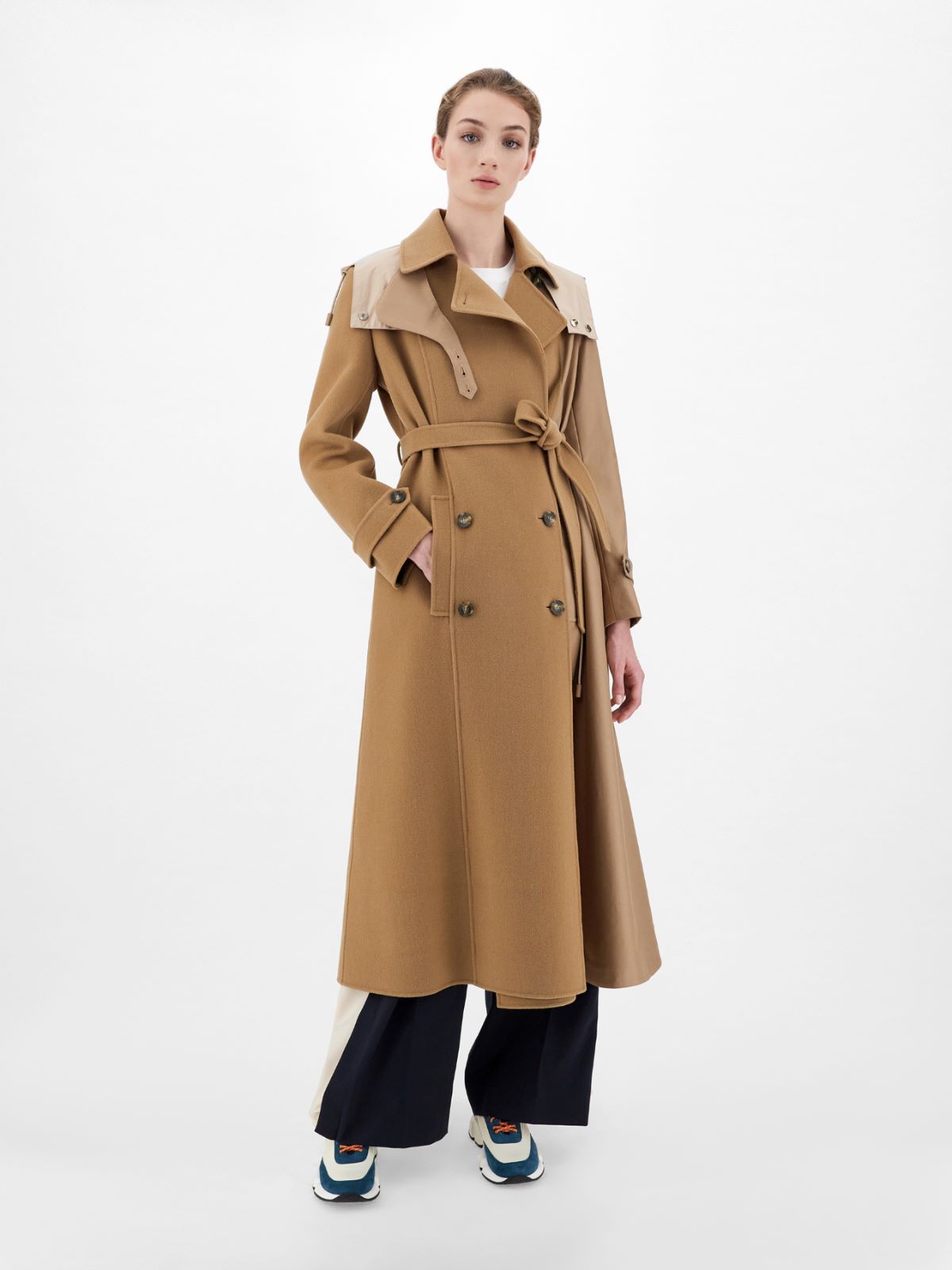 Water-repellent wool and twill trench coat, camel - Weekend Max Mara