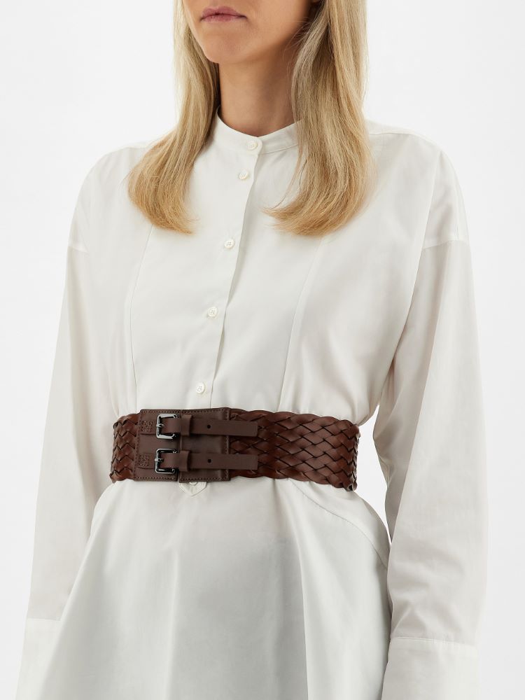 Braided leather belt, tobacco - Weekend Max Mara