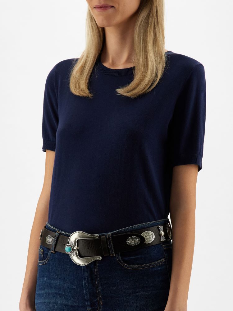 Leather belt with studs, tobacco - Weekend Max Mara