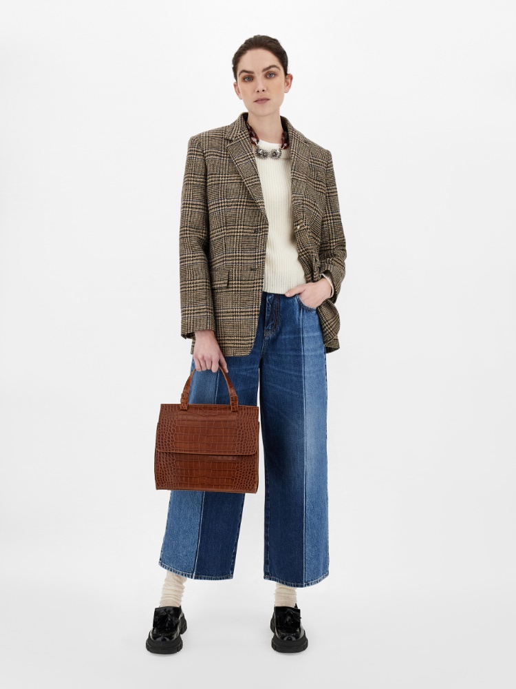 Handbag in crocodile print leather, tobacco - Weekend Max Mara