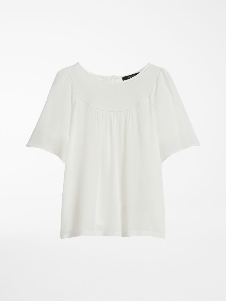 Silk crepe de chine T-shirt, white - Weekend Max Mara