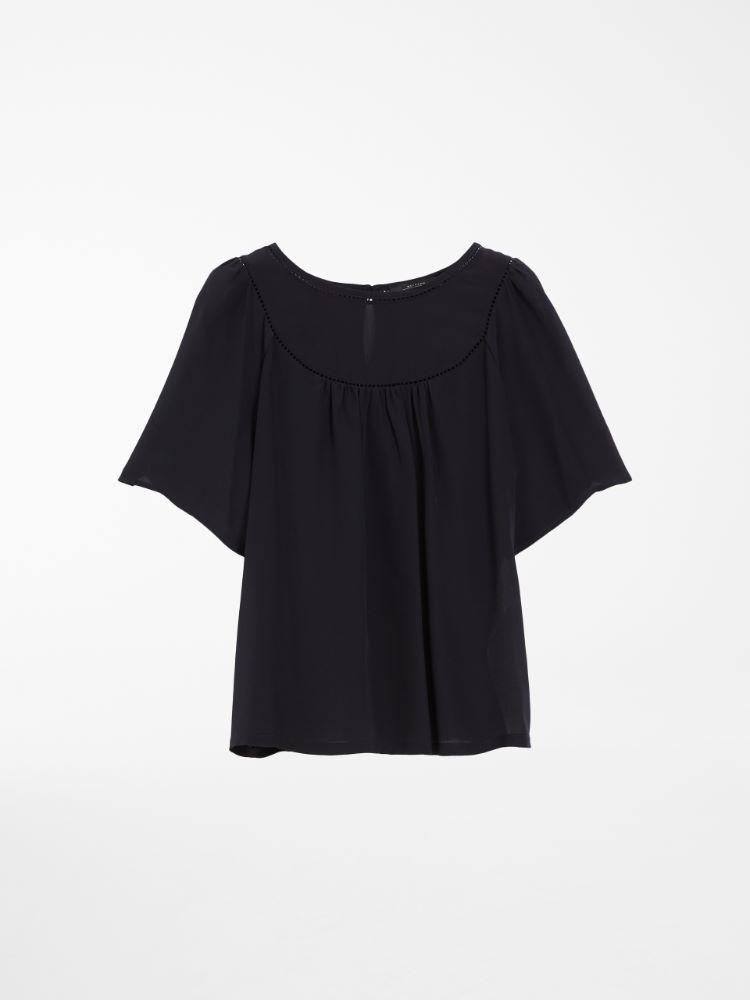 Silk crepe de chine T-shirt, midnightblue - Weekend Max Mara