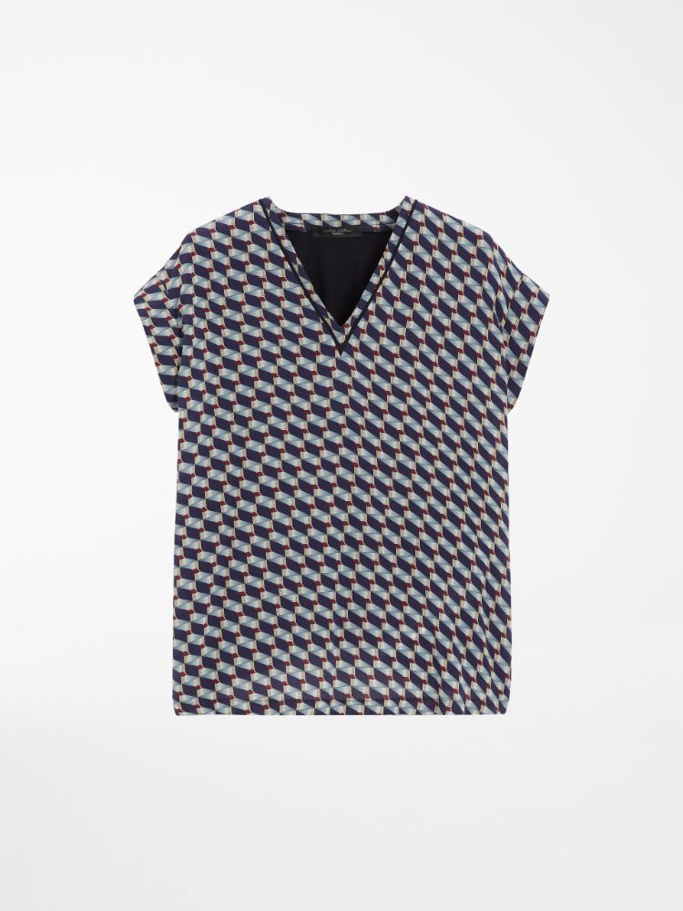 Silk crepe de chine T-shirt, navy - Weekend Max Mara