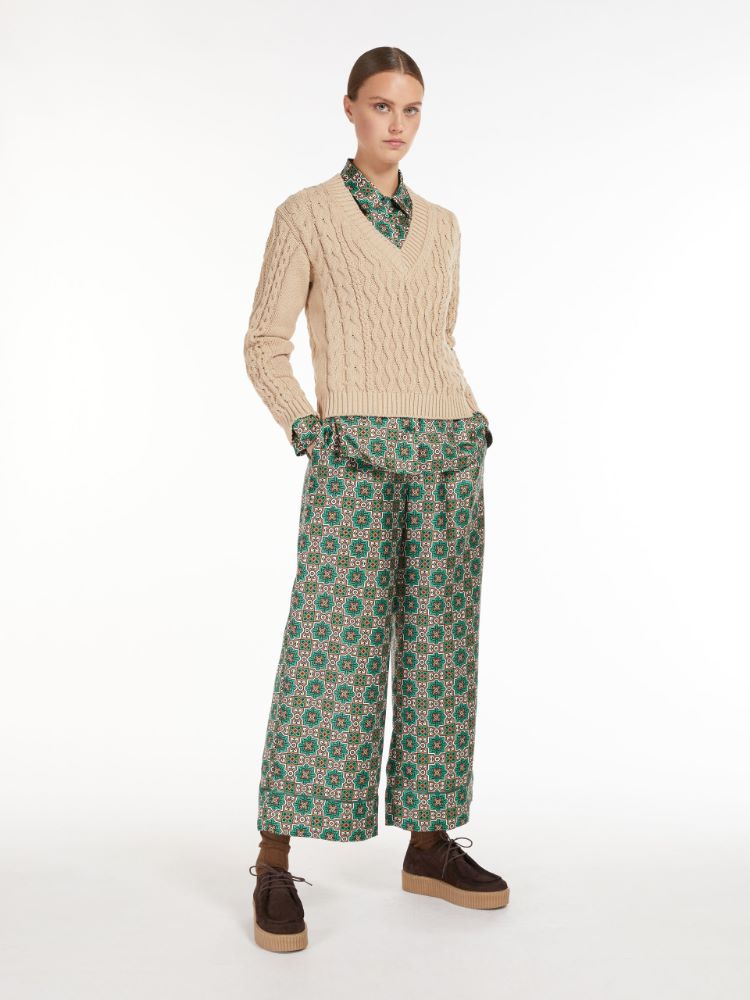 Max Mara Women's Ebrien Wool and Cotton Trousers Grey