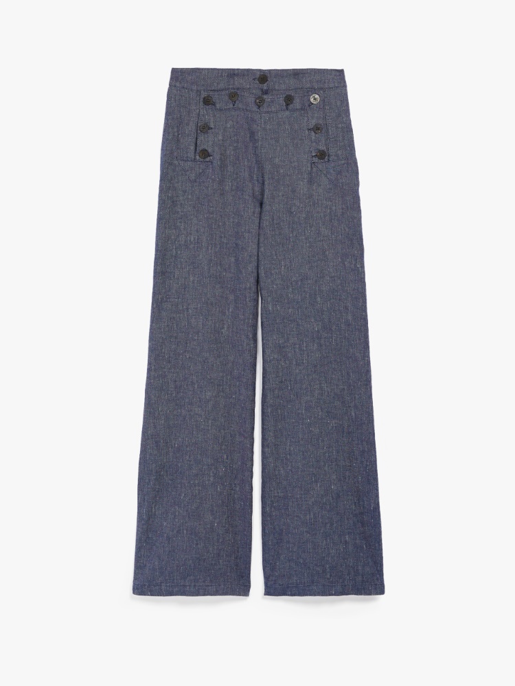 Cotton and linen trousers, navy - Weekend Max Mara