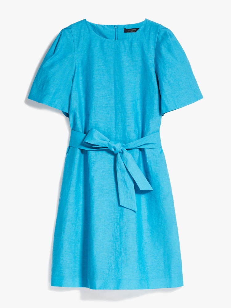 Cotton and linen canvas dress, turquoise - Weekend Max Mara