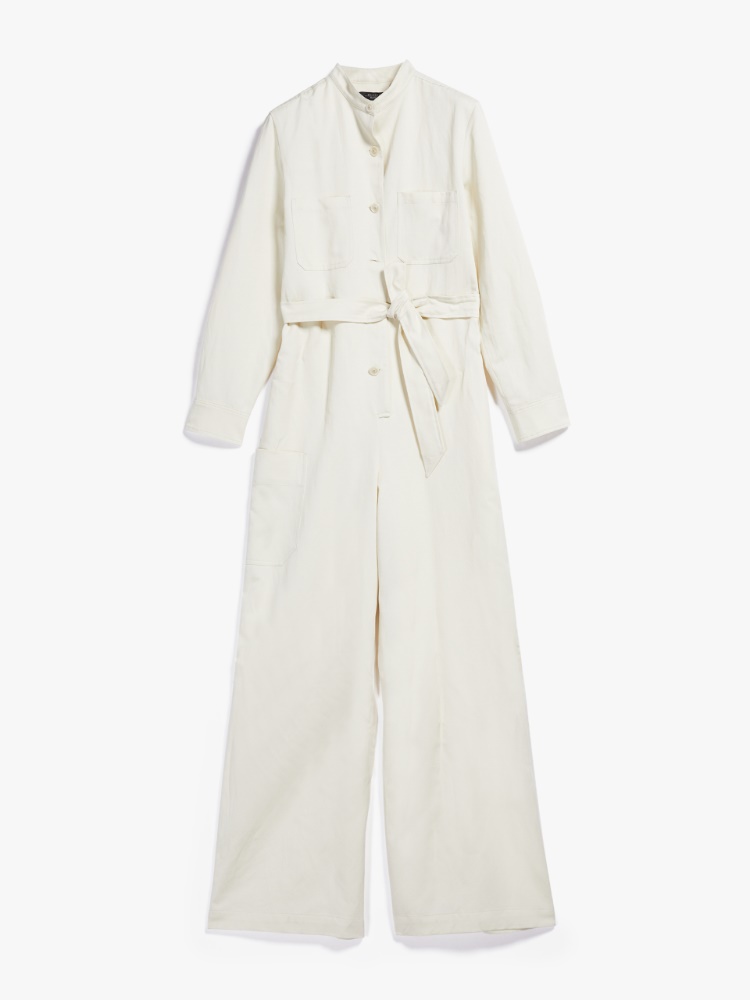 Cotton and linen gabardine jumpsuit, ivory - Weekend Max Mara