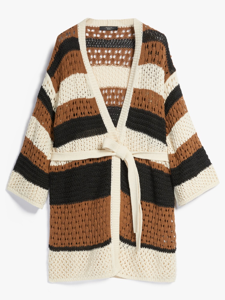 Cotton and linen yarn cardigan, tobacco - Weekend Max Mara