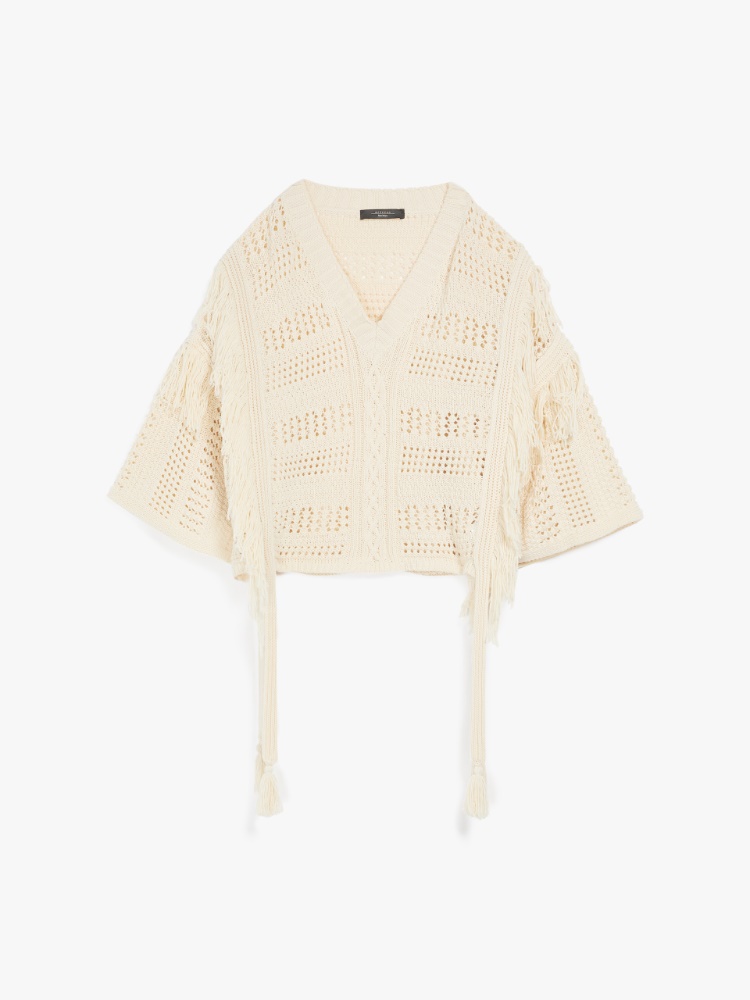 Cotton yarn poncho, ecru - Weekend Max Mara