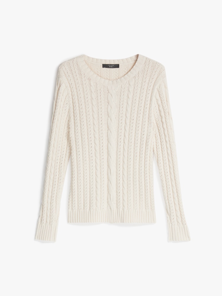 Cotton-blend cordonnet sweater, ivory - Weekend Max Mara