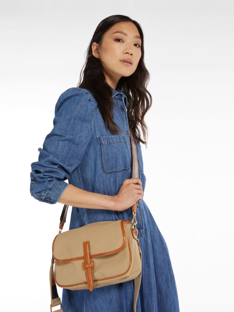 Canvas and leather crossbody bag, beige - Weekend Max Mara