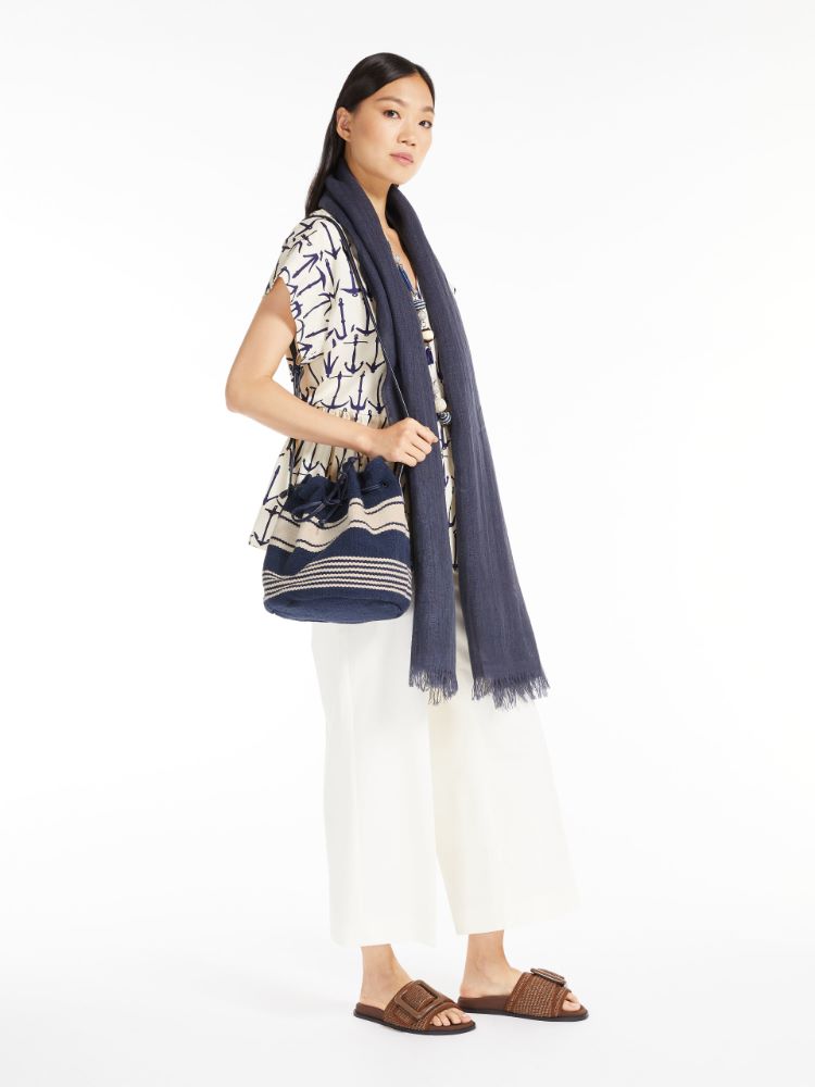 Striped cotton bucket bag, navy - Weekend Max Mara