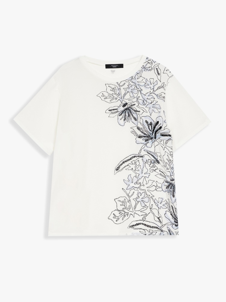 Jersey and crepe de chine T-shirt, white - Weekend Max Mara