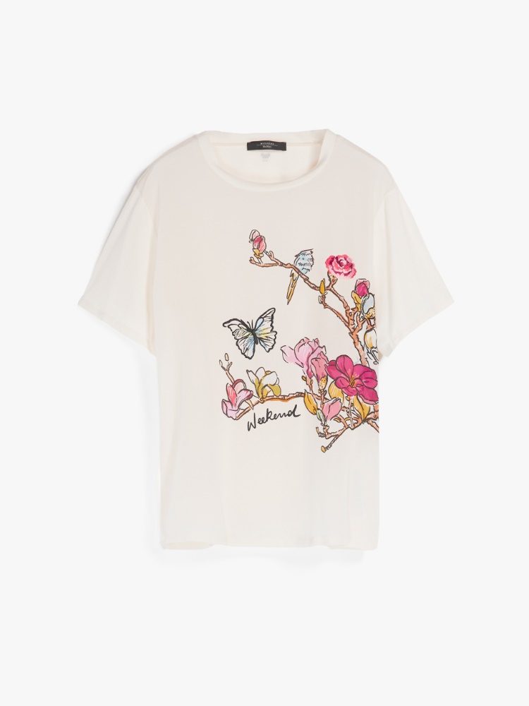 Jersey and crepe de chine T-shirt, ivory - Weekend Max Mara