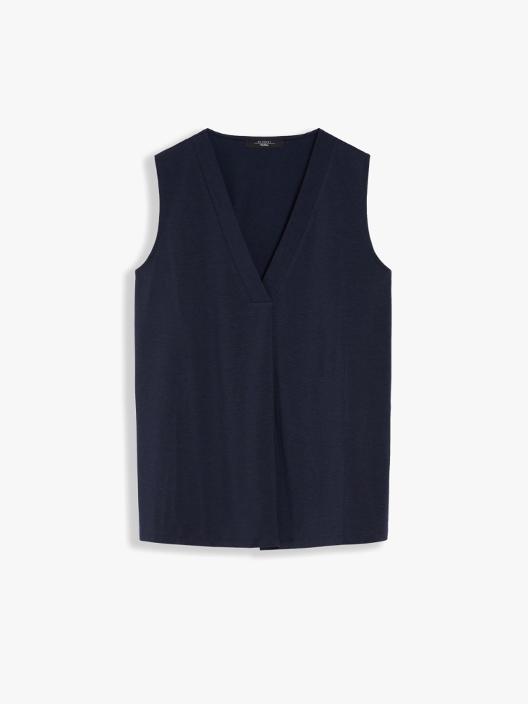 Cotton jersey blouse, navy - Weekend Max Mara