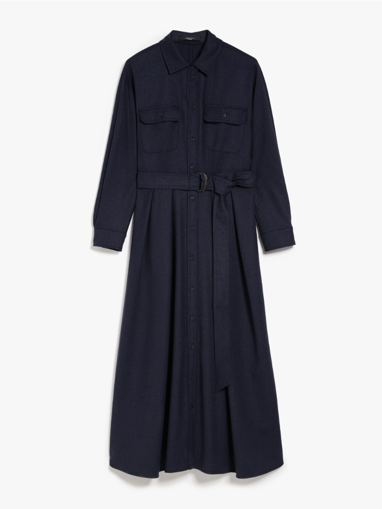 Wool flannel shirt dress, navy | Weekend Max Mara
