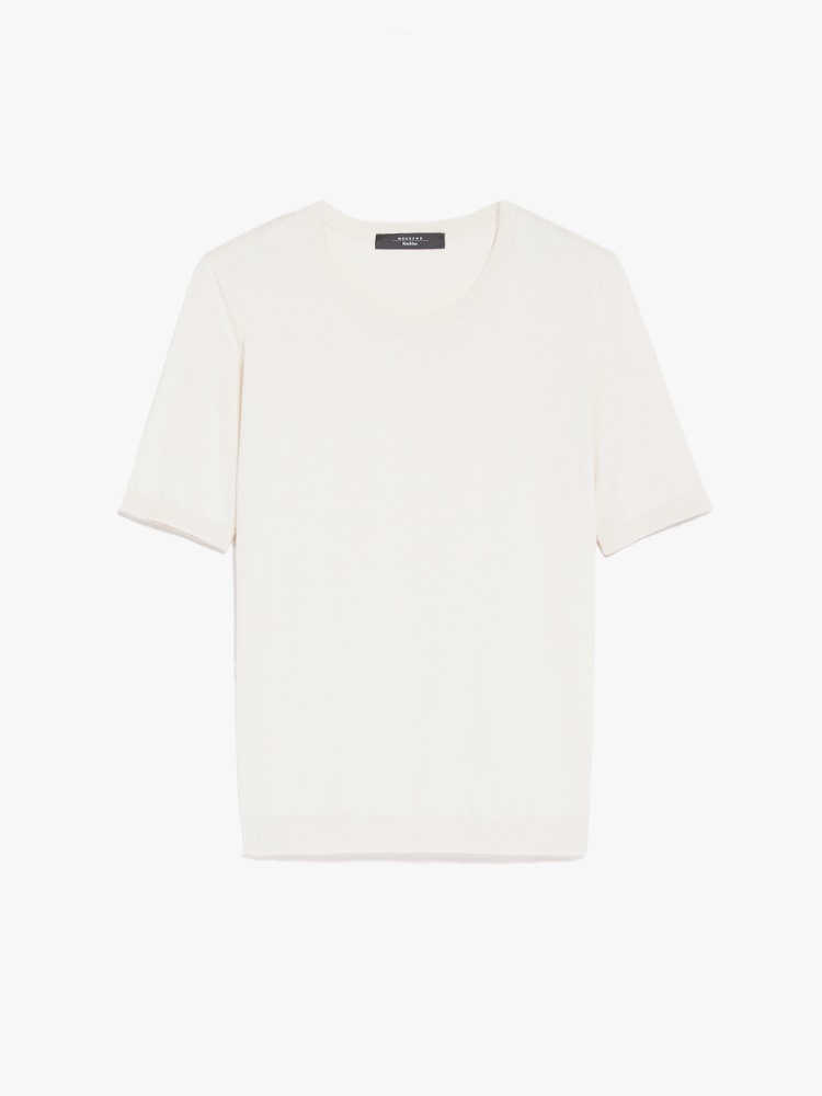Cotton and silk-knit T-shirt, ivory | Weekend Max Mara