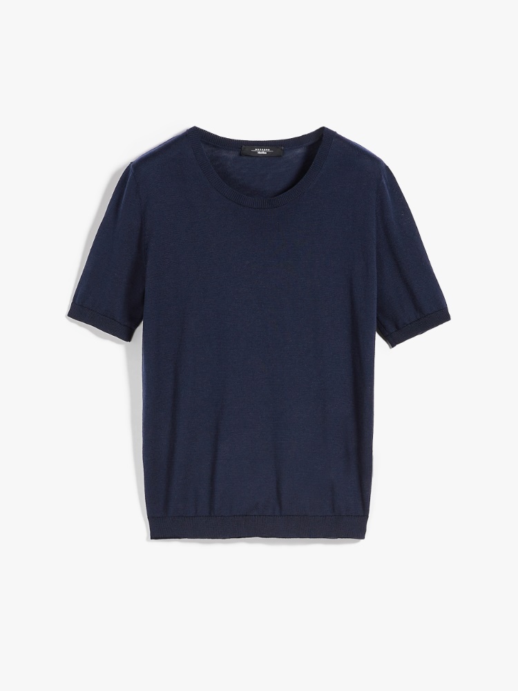Cotton and silk-knit T-shirt, navy | Weekend Max Mara