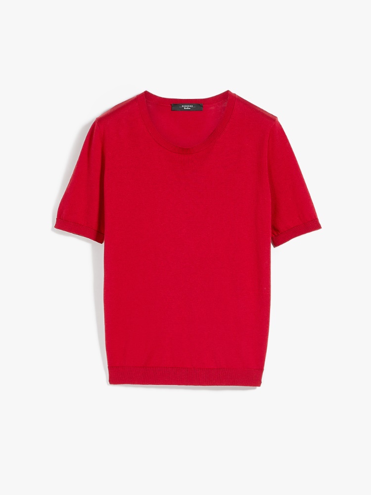 Cotton and silk-knit T-shirt, red | Weekend Max Mara