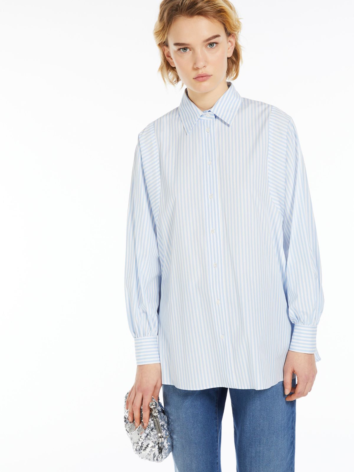 Striped cotton shirt, sky blue | Weekend Max Mara