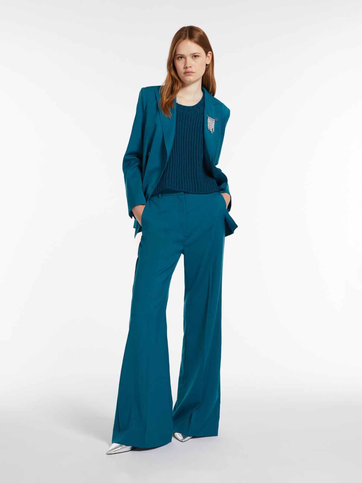 Flared woollen cloth trousers, avio | Weekend Max Mara