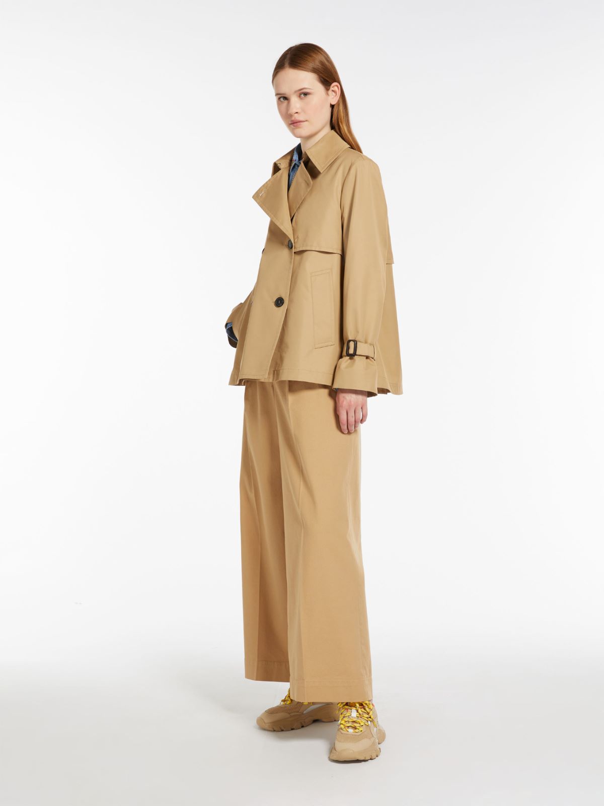 Wide-fit cotton trousers, beige | Weekend Max Mara