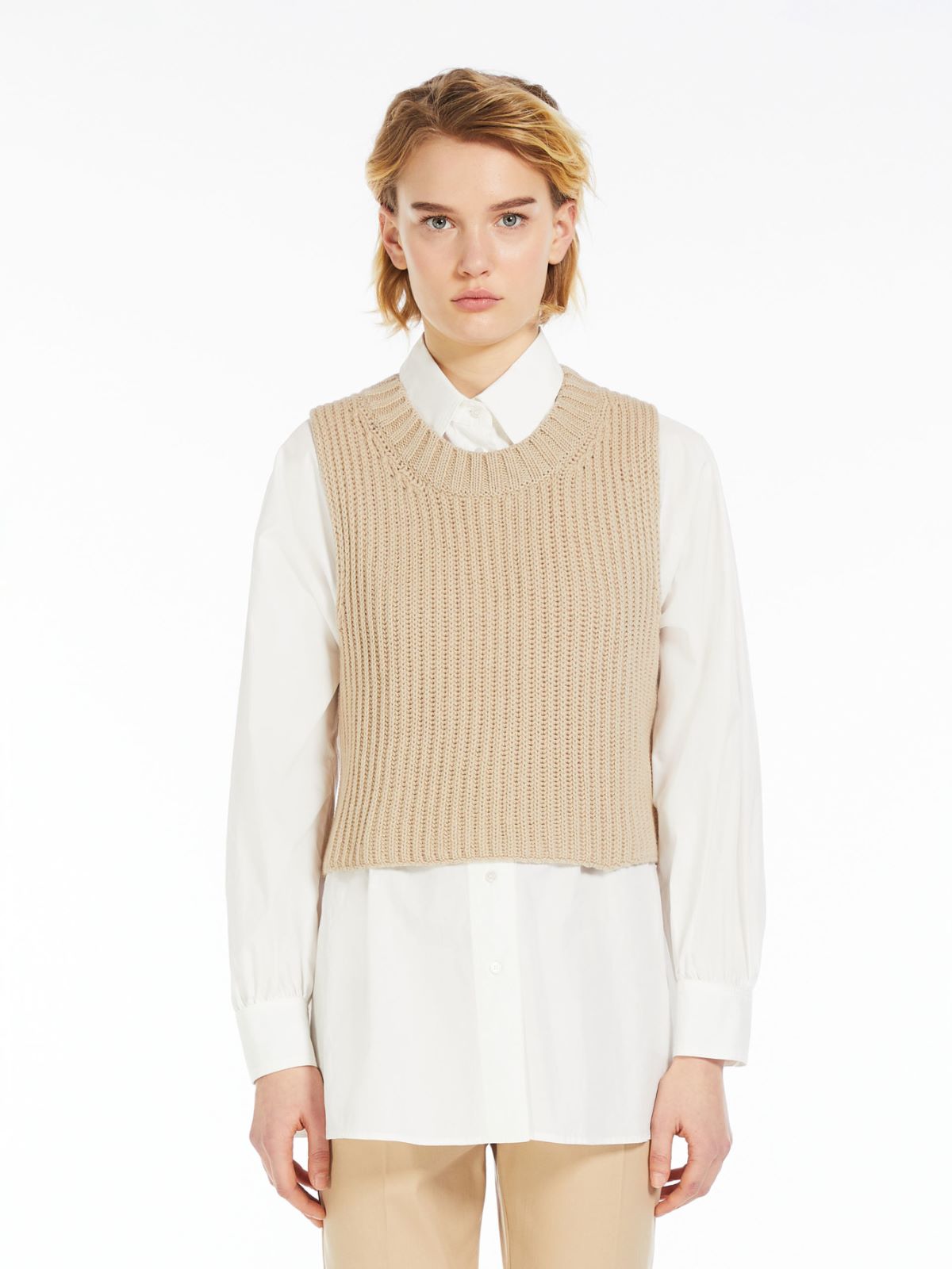 Weekend Max Mara | Woman - Rib-Knit Wool Gilet - Sand - Size L