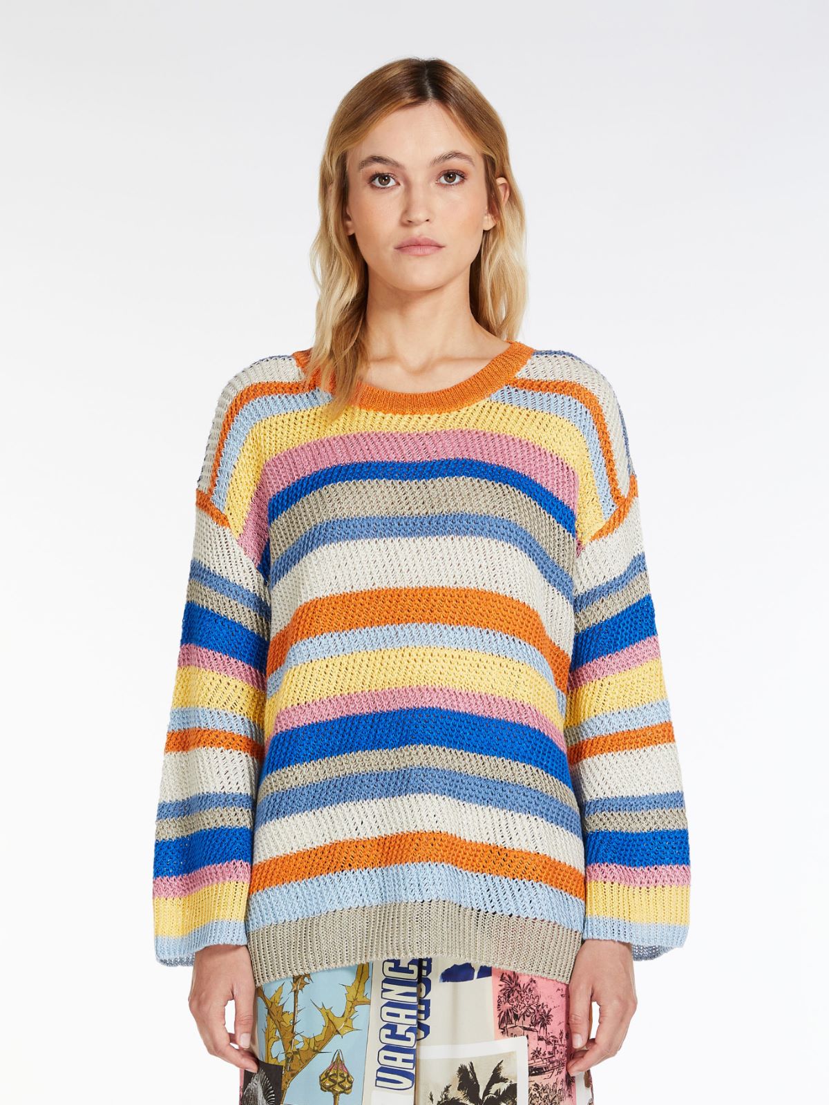Linen crochet-knit jumper - light blue - Weekend Max Mara - 2