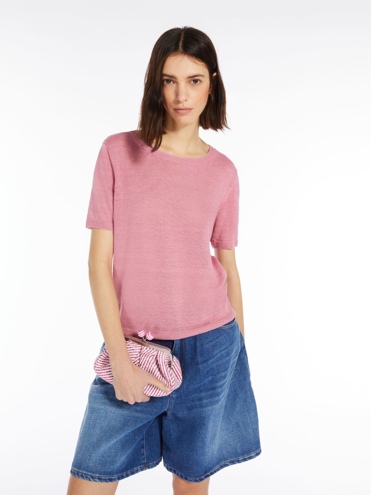 Linen knit T-shirt - PINK - Weekend Max Mara - 4