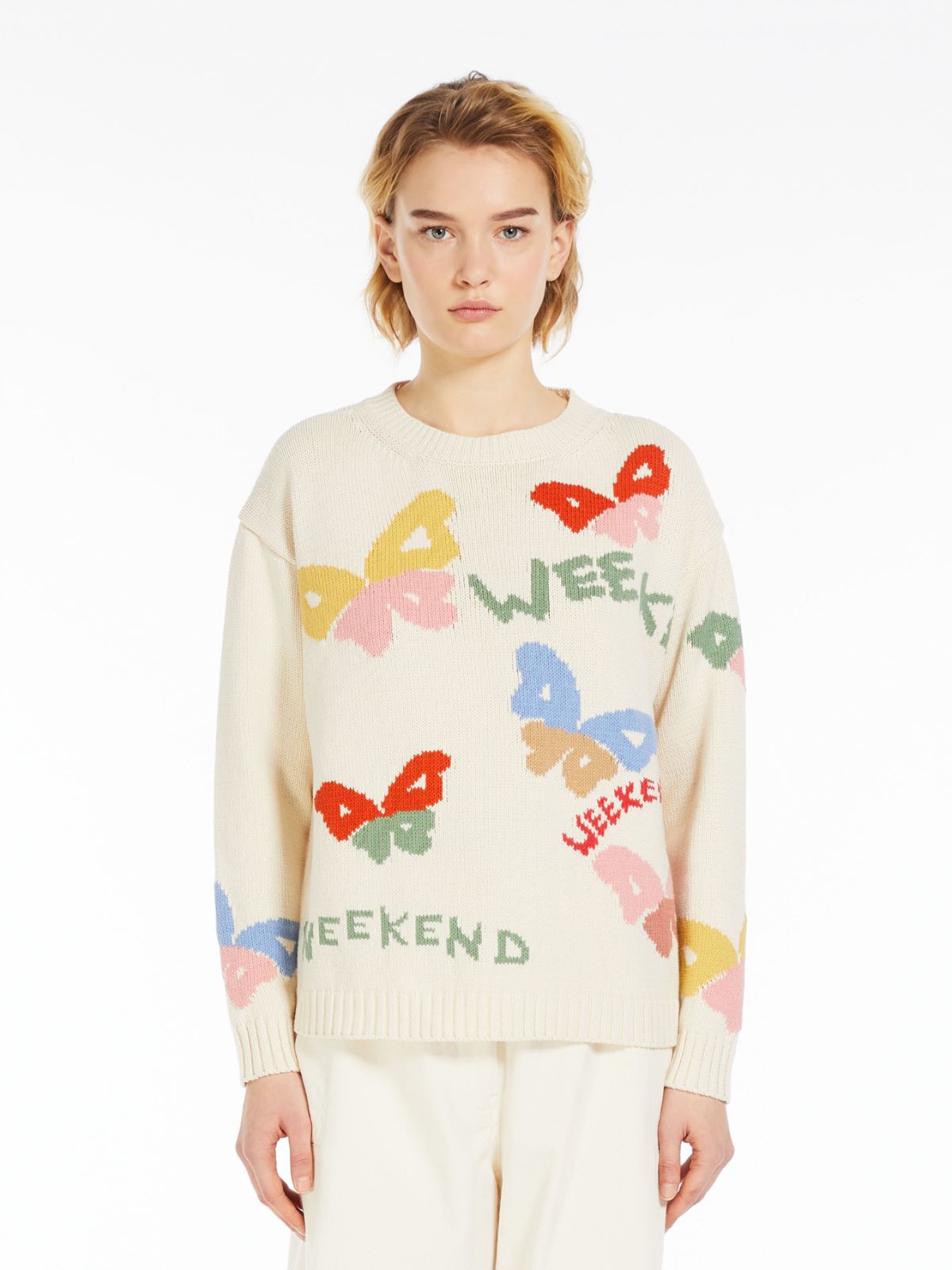 Cotton inlay sweater, white | Weekend Max Mara