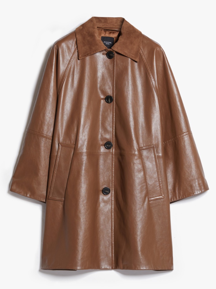 Leather overcoat - TOBACCO - Weekend Max Mara