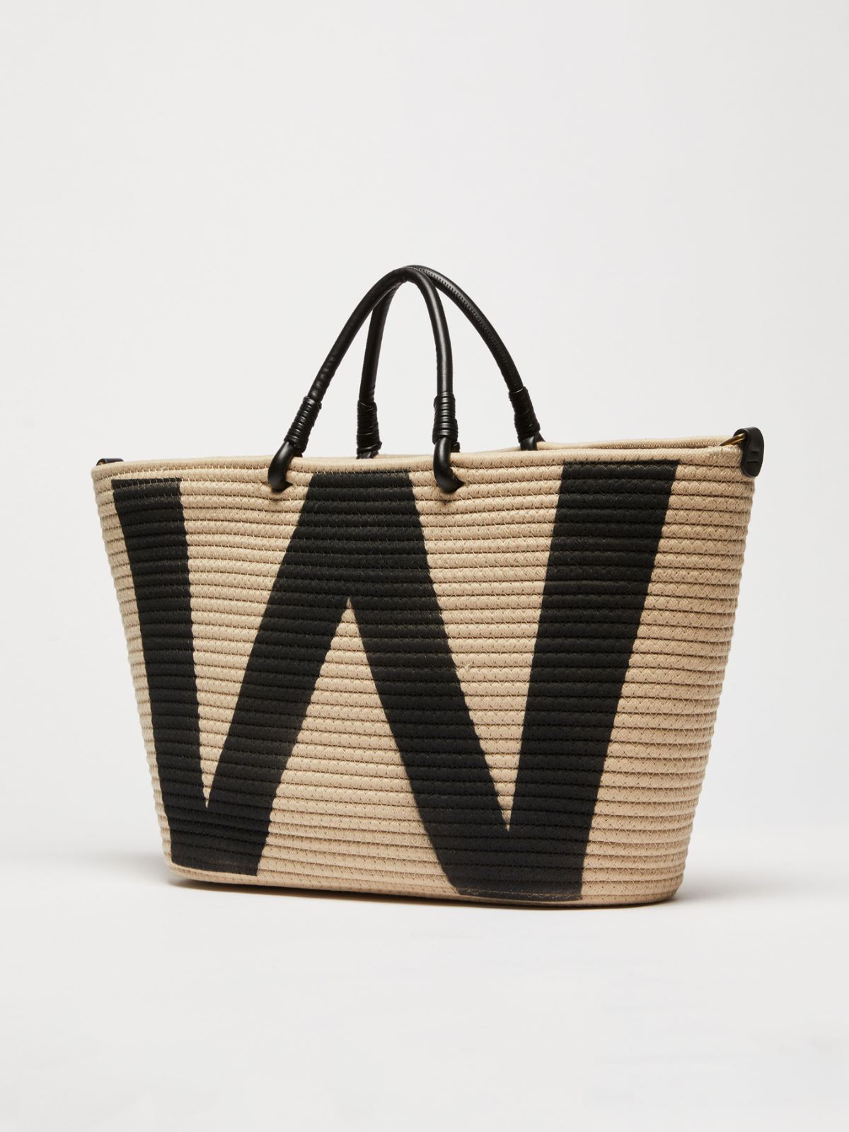 Shopper bag in printed cotton, black | Weekend Max Mara