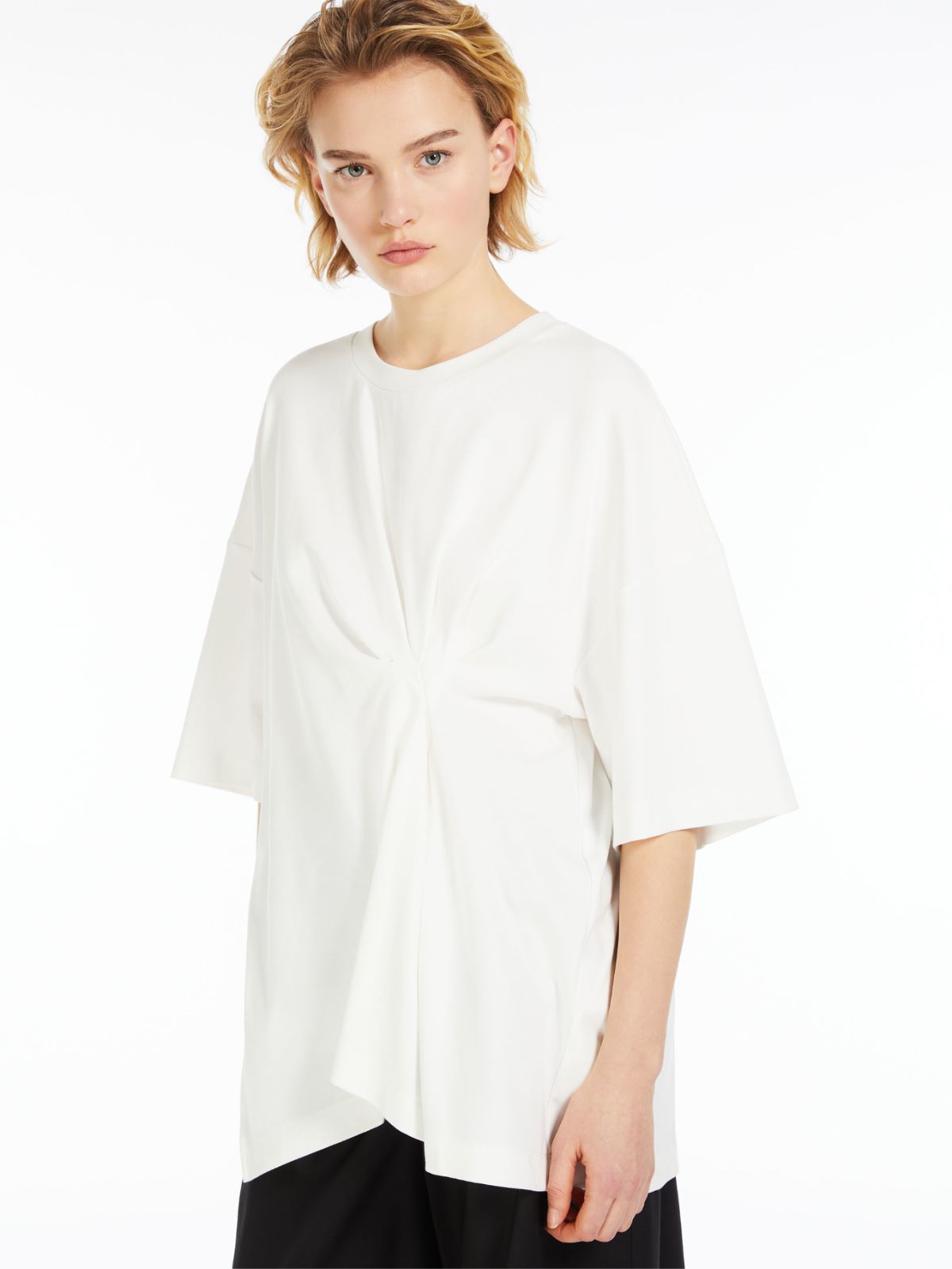 Jersey T-shirt with asymmetrical pleats, optical white | Weekend  