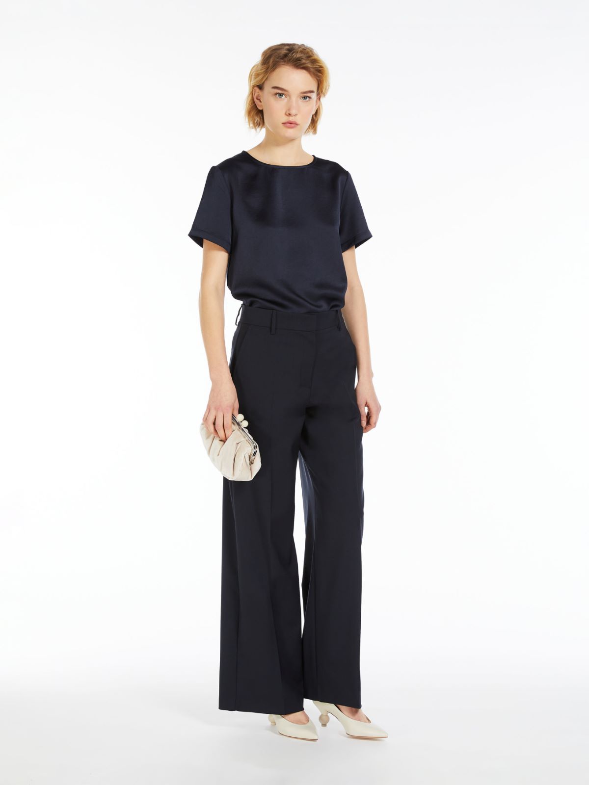 Technical satin and jersey T-shirt, navy | Weekend Max Mara