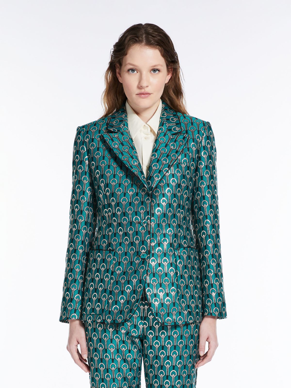 Jacquard fabric blazer, turquoise