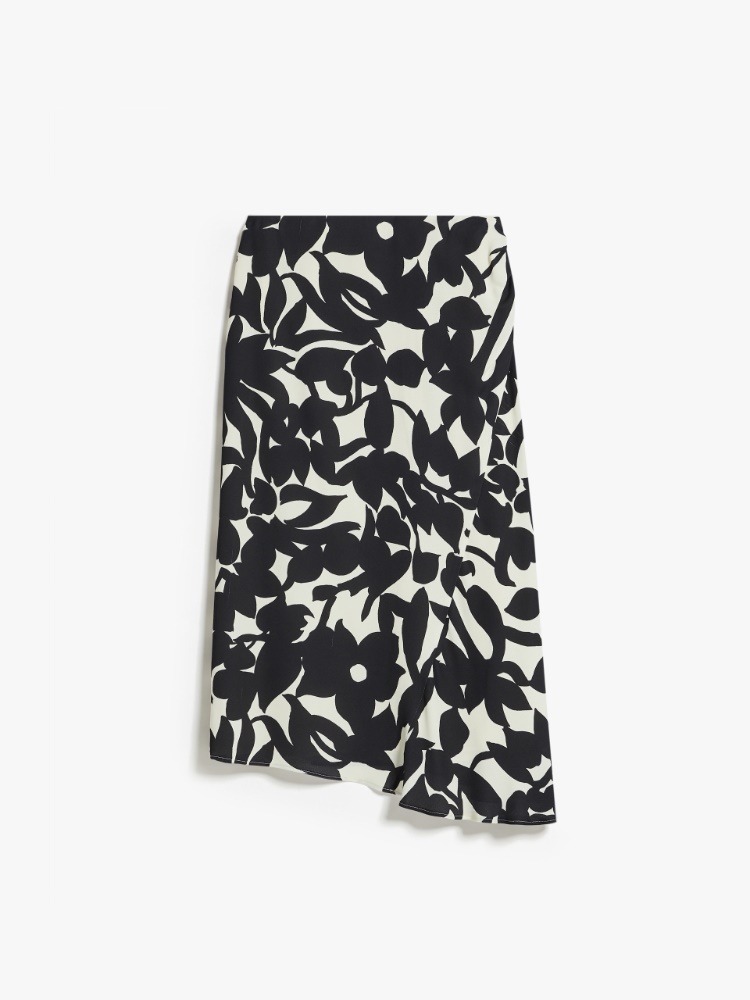 Asymmetrical skirt in printed viscose - BLACK - Weekend Max Mara