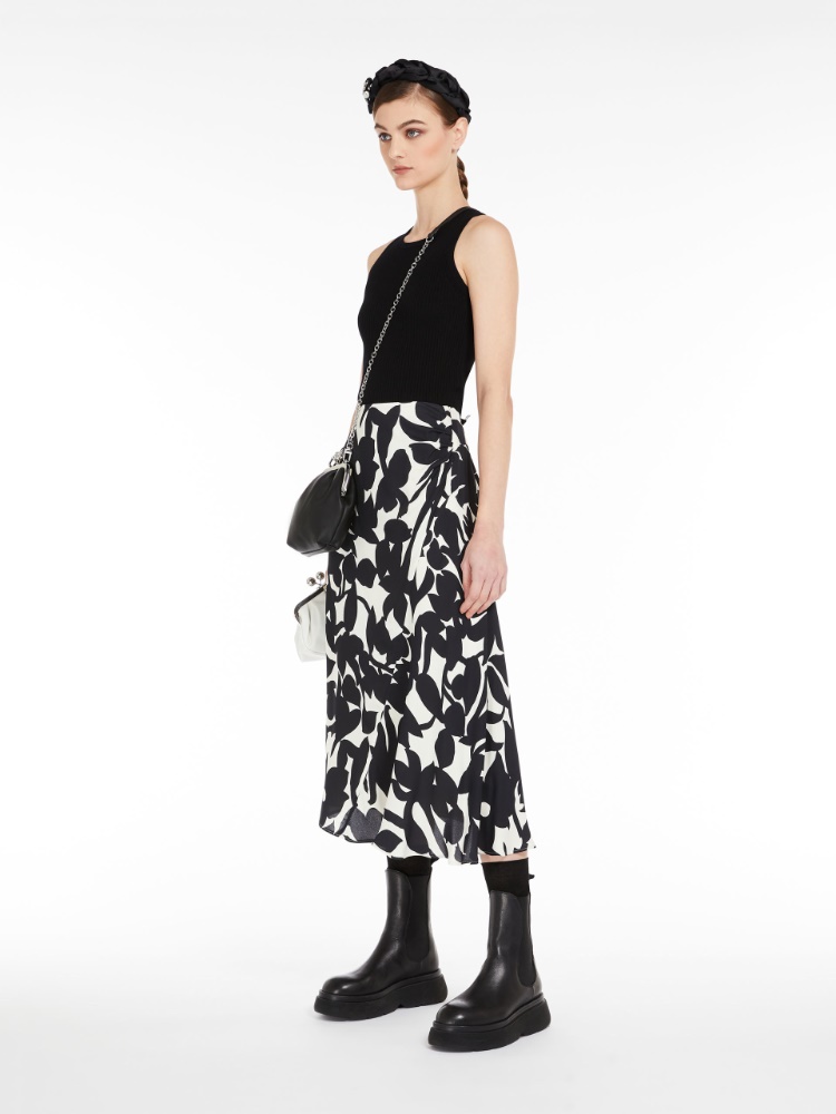 Asymmetrical skirt in printed viscose - BLACK - Weekend Max Mara
