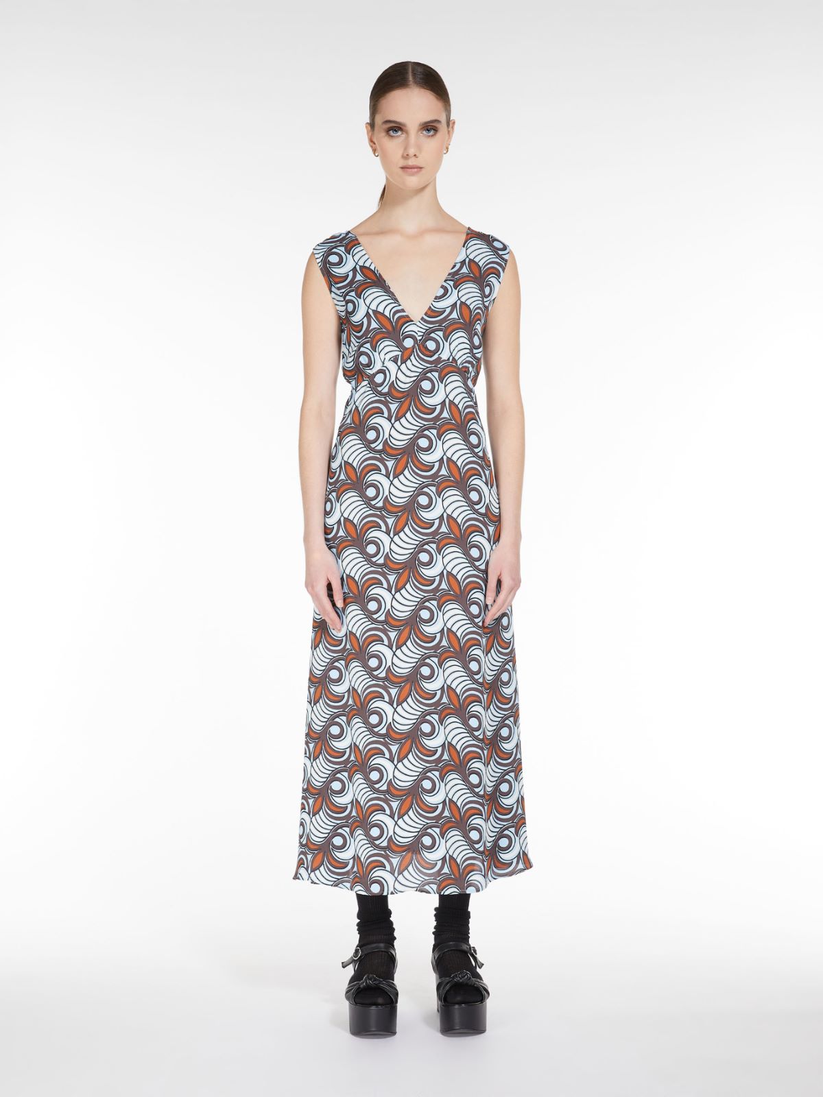 Flared dress in printed satin - TOBACCO - Weekend Max Mara