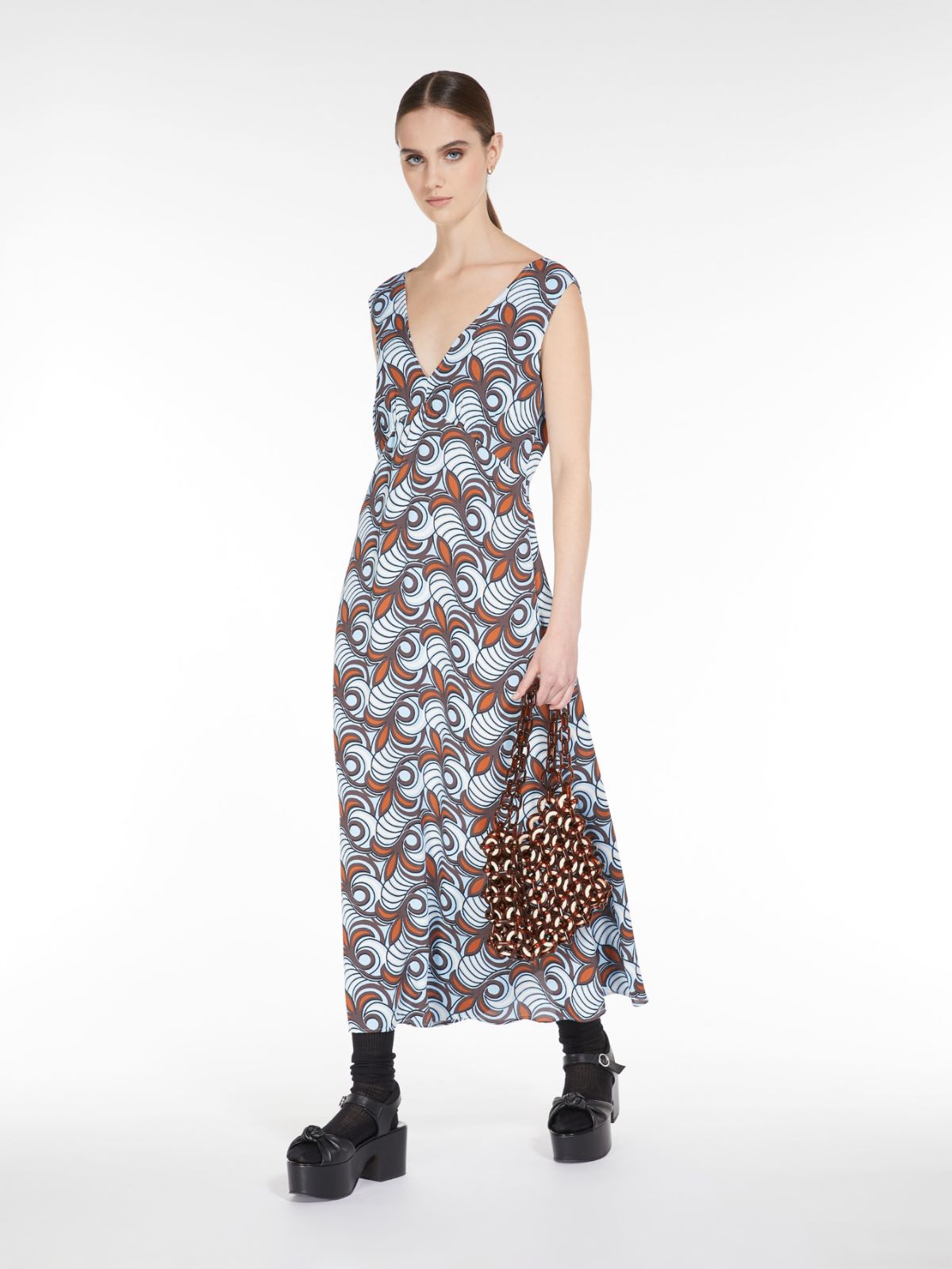 Flared dress in printed satin - TOBACCO - Weekend Max Mara - 3