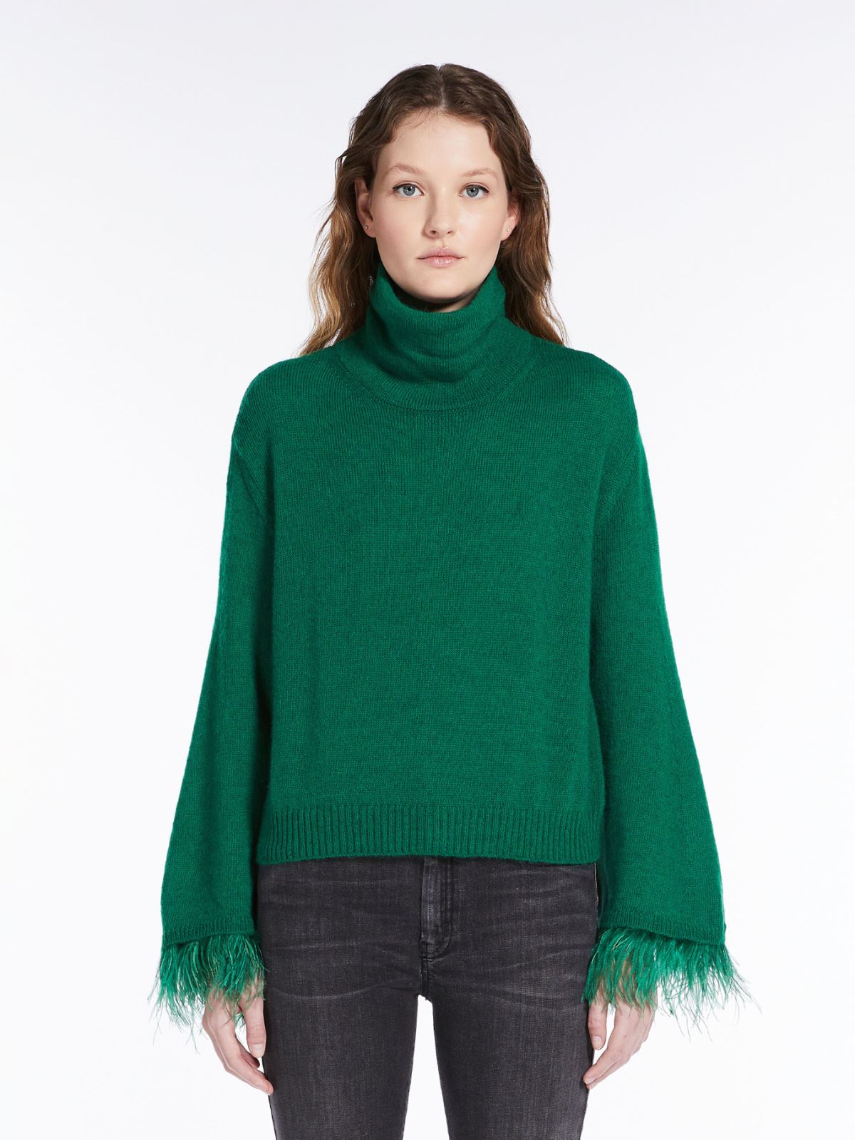 Feather-detail mohair cropped sweater - EMERALD - Weekend Max Mara - 2