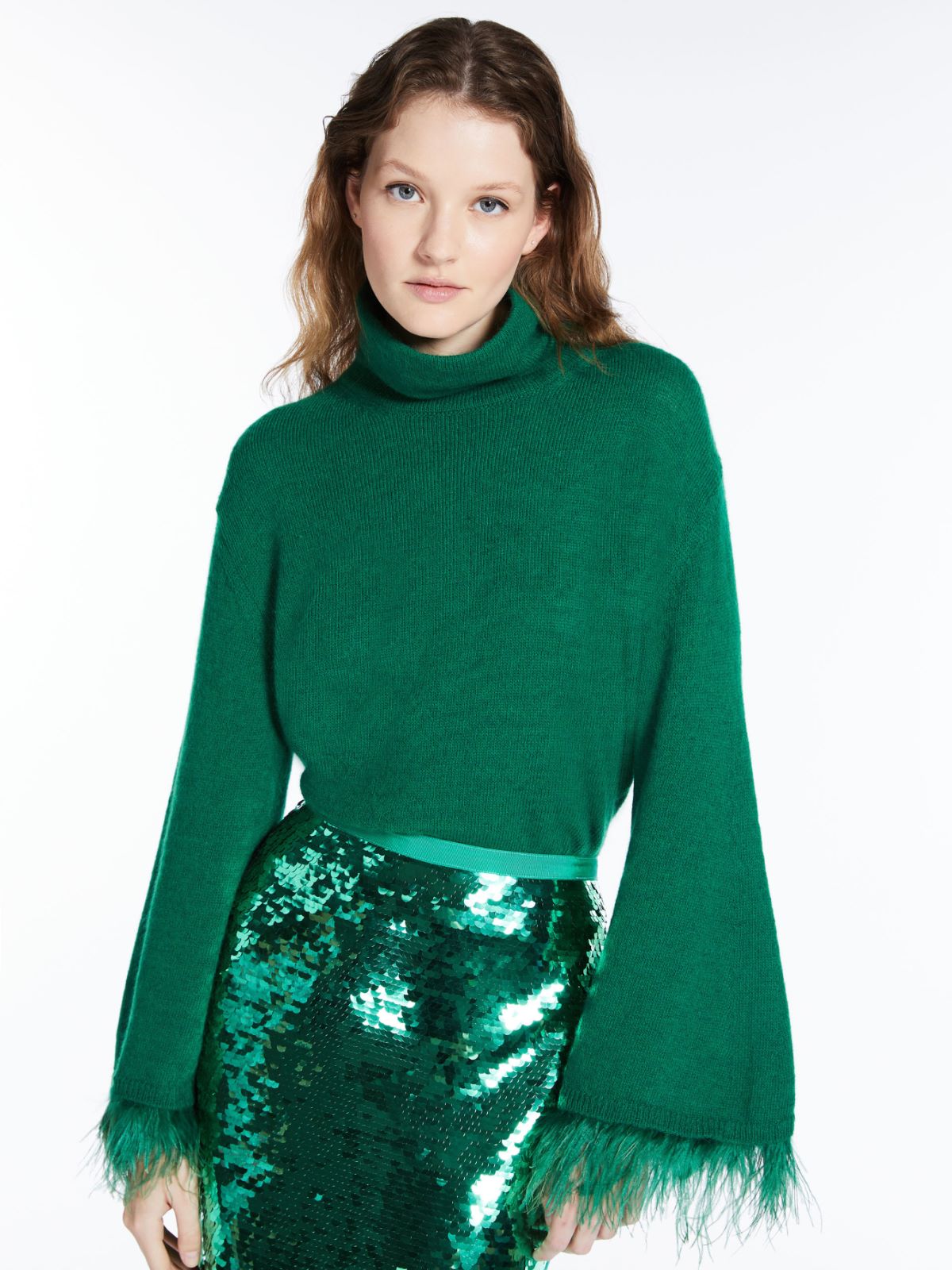 Feather-detail mohair cropped sweater - EMERALD - Weekend Max Mara - 4