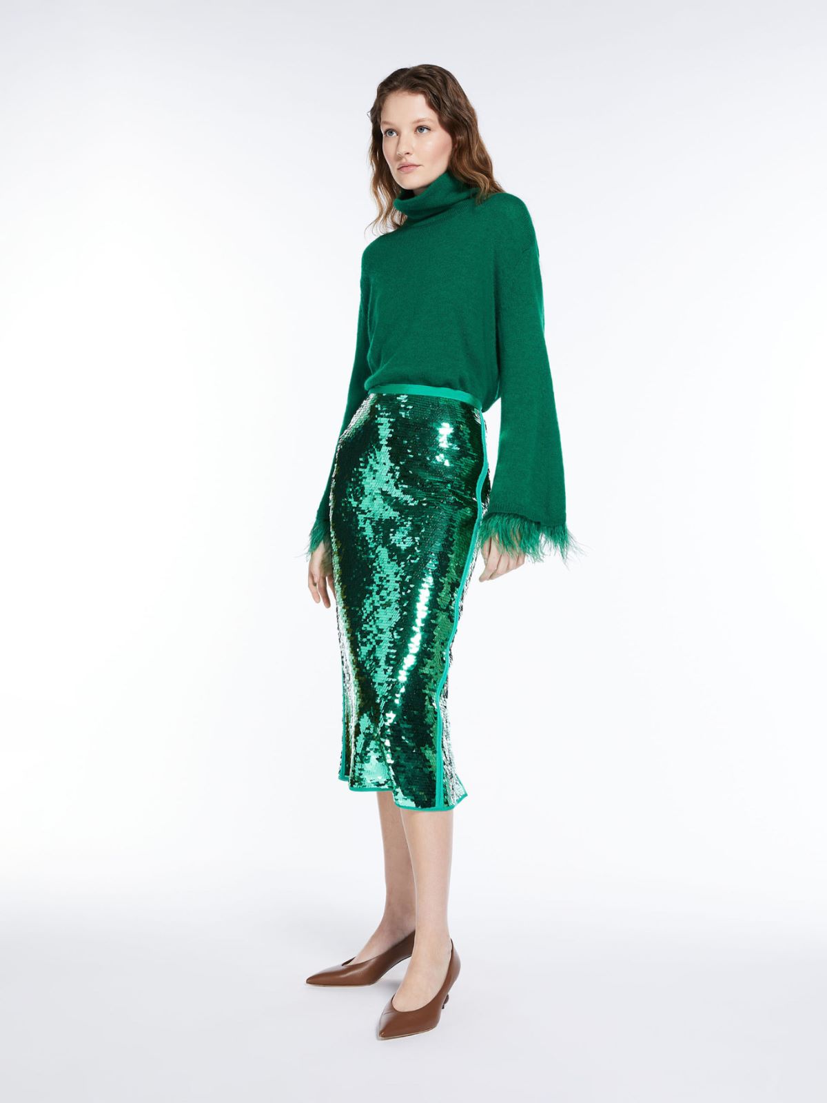 Feather-detail mohair cropped sweater - EMERALD - Weekend Max Mara