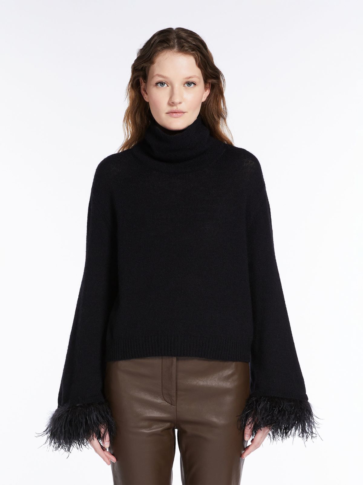 Feather-detail mohair cropped sweater - BLACK - Weekend Max Mara - 2