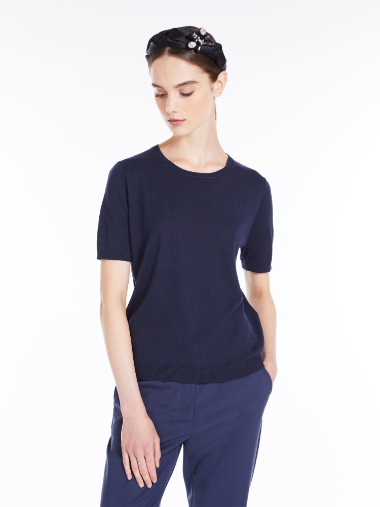 Silk blend knit T-shirt - NAVY - Weekend Max Mara