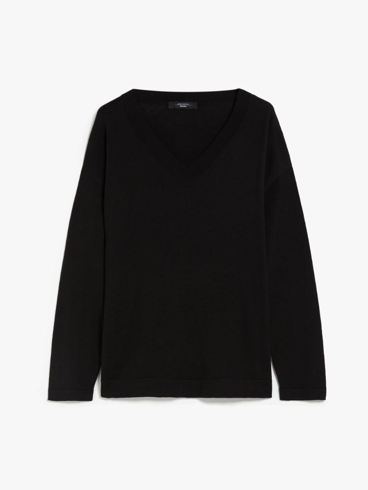 Oversized knit top in silk and cotton, black | Weekend Max Mara
