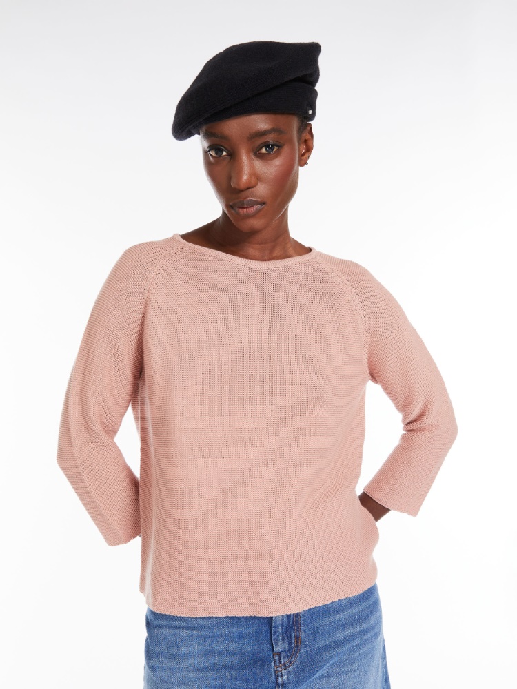 Soft knit top in alpaca and cotton, camel