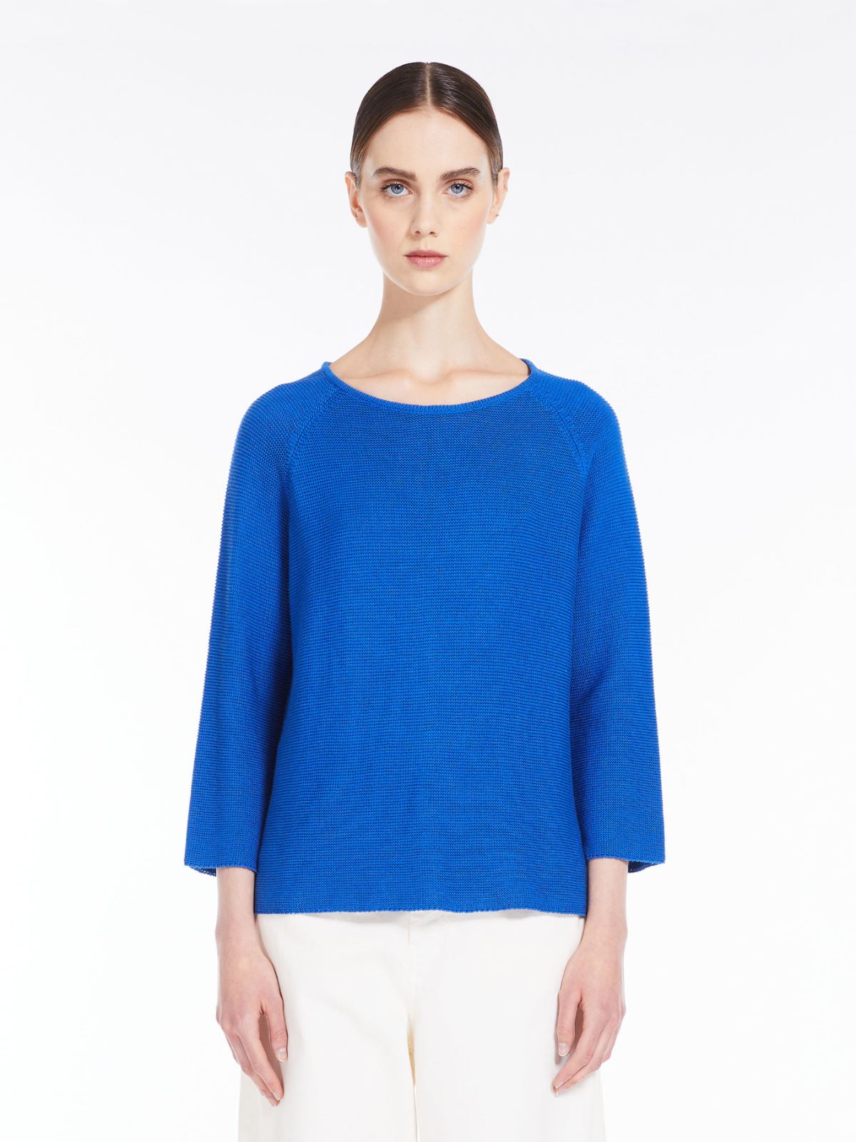 Round-neck cotton top, cornflower blue | Weekend Max Mara