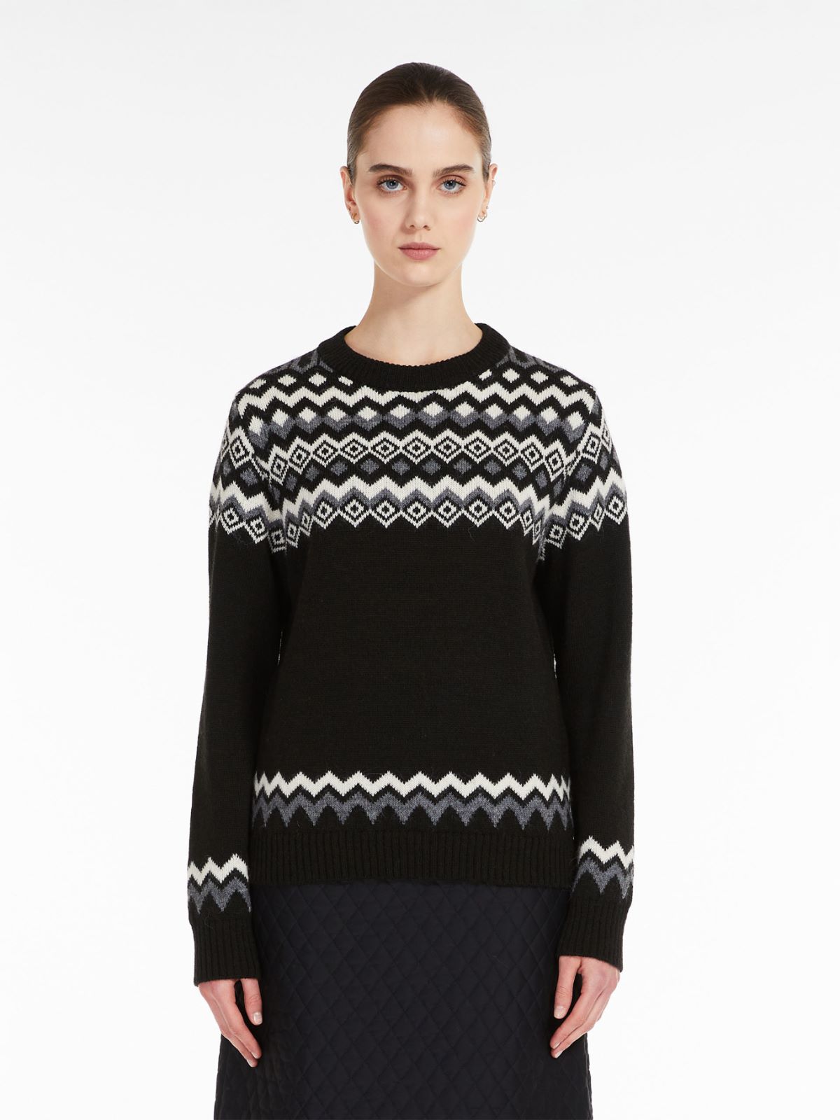 Jacquard alpaca and wool sweater, black | Weekend Max Mara