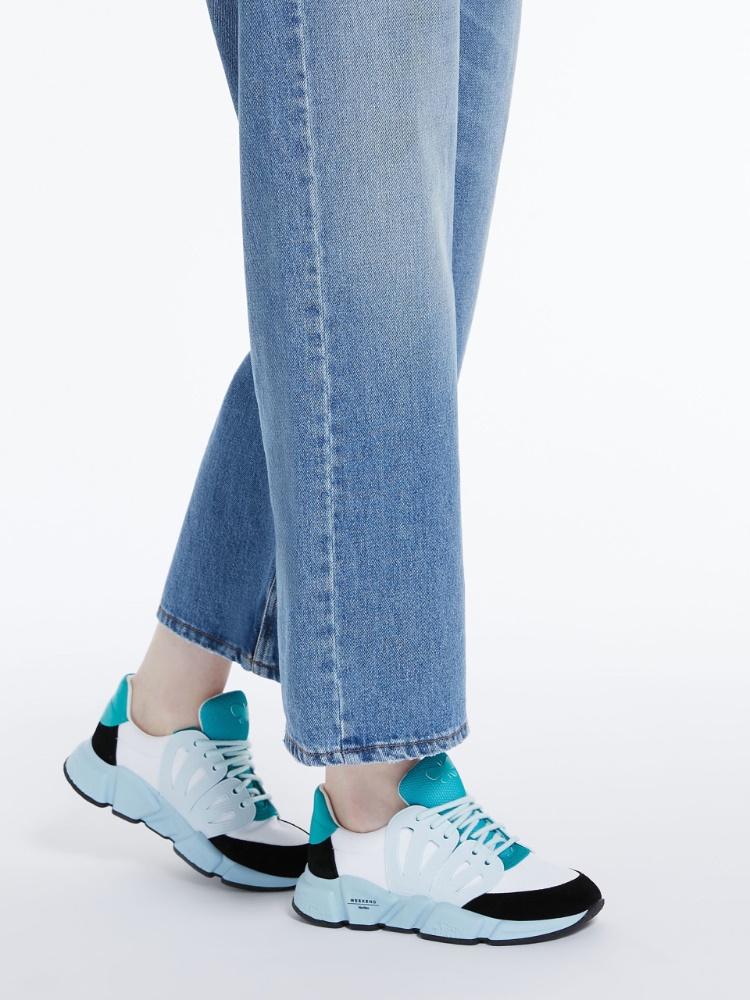 Fabric and crust leather running shoes - LIGHT BLUE - Weekend Max Mara